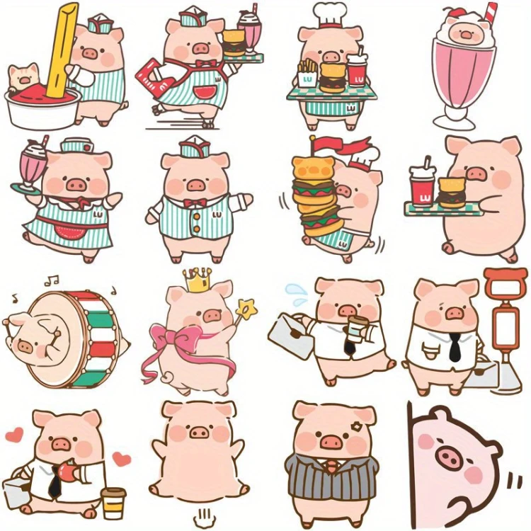 Naklejki winylowe Wlepy Świnki Kawaii Lulu Pig 40 szt STICKERBOMB