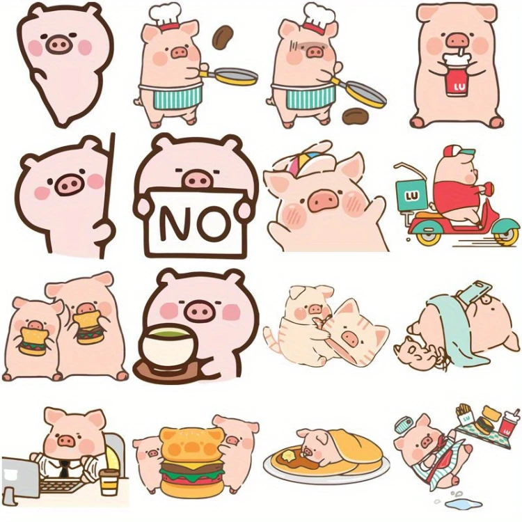 Naklejki winylowe Wlepy Świnki Kawaii Lulu Pig 40 szt STICKERBOMB