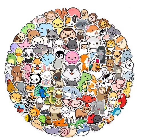 Naklejki winylowe Wlepy Kreskówkowe Zwierzęta MIX 100 szt STICKERBOMB