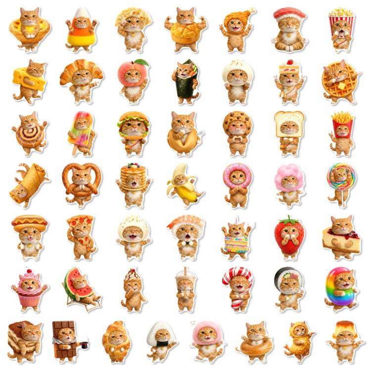 Naklejki winylowe Wlepy Kocie Jedzenie Koty 50 szt STICKERBOMB