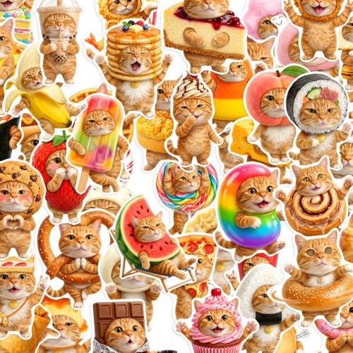 Naklejki winylowe Wlepy Kocie Jedzenie Koty 50 szt STICKERBOMB