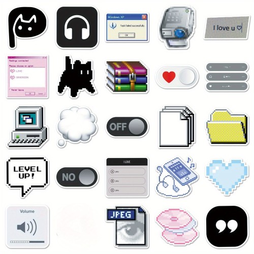 Naklejki winylowe Wlepy Retro Komputery Pixelowe 50 szt STICKERBOMB