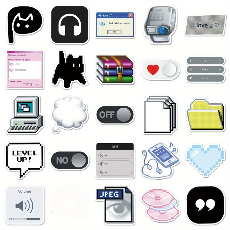 Naklejki winylowe Wlepy Retro Komputery Pixelowe 50 szt STICKERBOMB