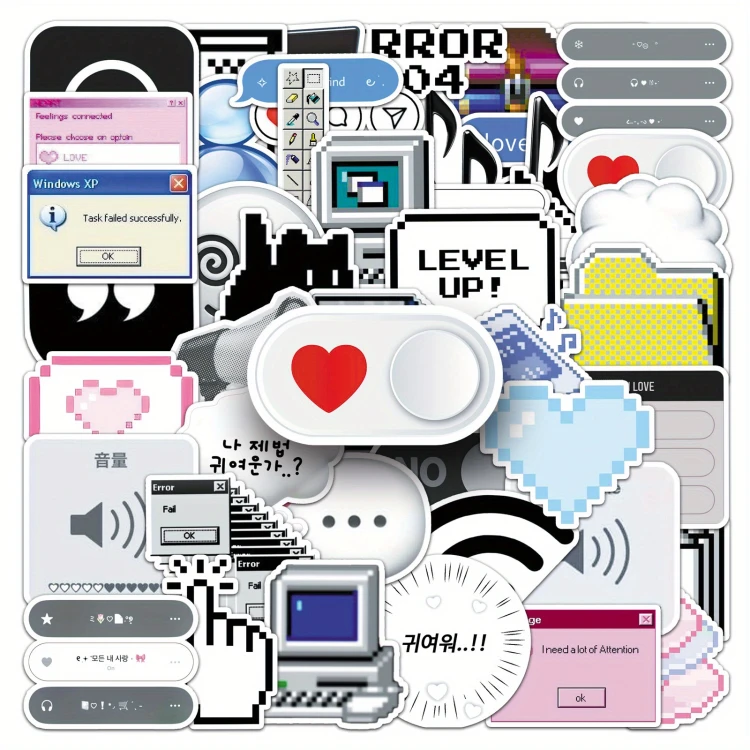 Naklejki winylowe Wlepy Retro Komputery Pixelowe 50 szt STICKERBOMB