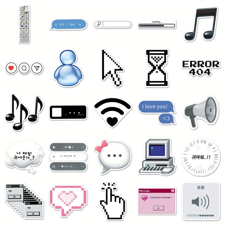 Naklejki winylowe Wlepy Retro Komputery Pixelowe 50 szt STICKERBOMB