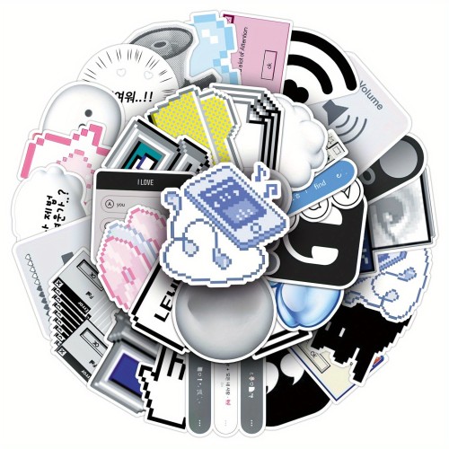 Naklejki winylowe Wlepy Retro Komputery Pixelowe 50 szt STICKERBOMB