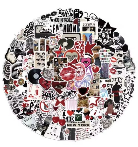 Naklejki winylowe Wlepy Czarno-białe Downtown girl MIX 50 sztuk STICKERBOMB
