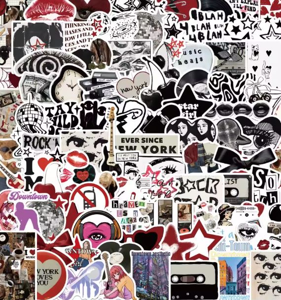 Naklejki winylowe Wlepy Czarno-białe Downtown girl MIX 50 sztuk STICKERBOMB