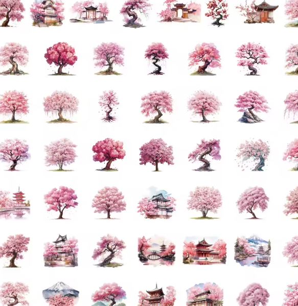 Naklejki winylowe Wlepy Kwiat Wiśni Sakura Japonia 50 szt STICKERBOMB
