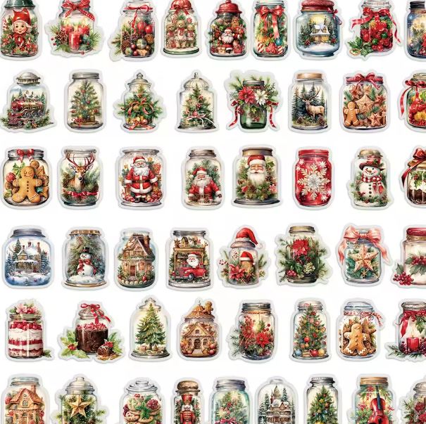 Naklejki Wlepy Zimowe Słoiki Święta Boże Narodzenie 50 szt STICKERBOMB