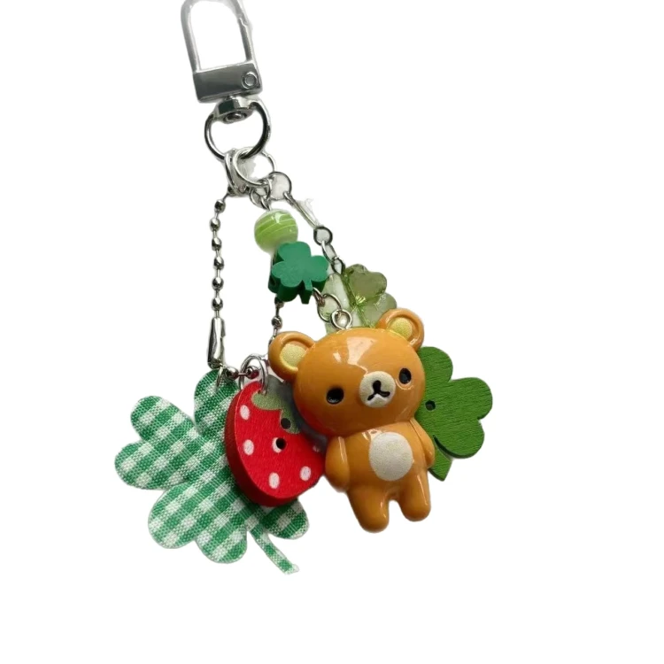 Brelok Breloczek Zawieszka Kawaii Miś na szczęście Koniczynka brązowy