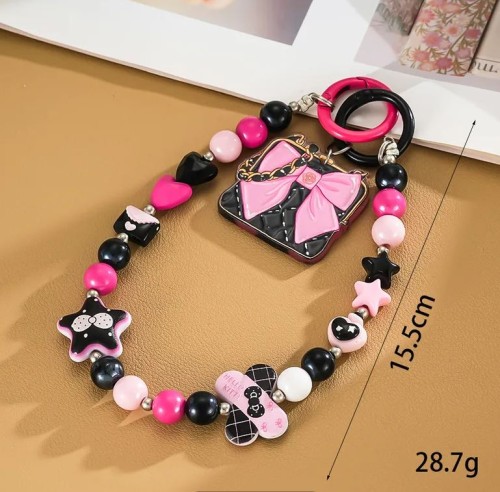 Zawieszka do telefonu czarno-różowa Coquette Torbka i Kokarda Kawaii