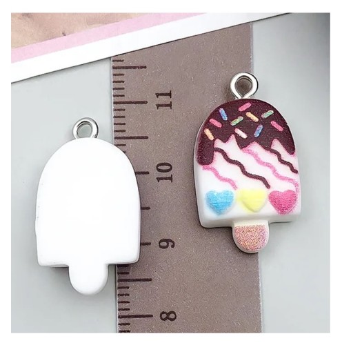 Zawieszki żywiczne Charms Lody na patyku z posypką Kawaii 2 sztuki