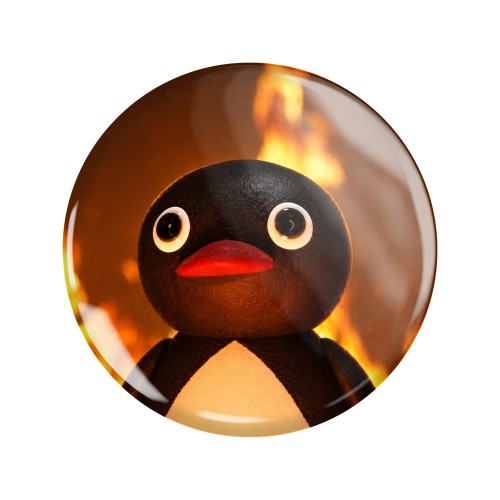 Magnes okrągły na lodówkę Płonący Pingu Memy Śmieszne obrazki 58mm
