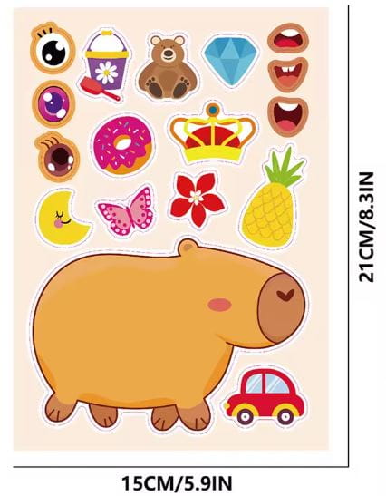 Naklejki DIY Kreskówkowe Kapibary 8 arkuszy