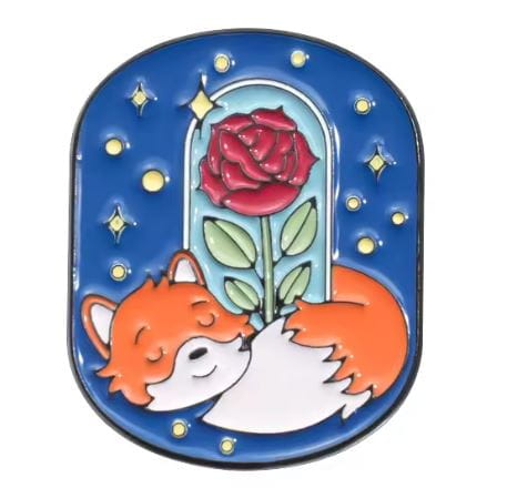 Przypinka emaliowana metalowa PIN Mały Książę śpiący lis i róża