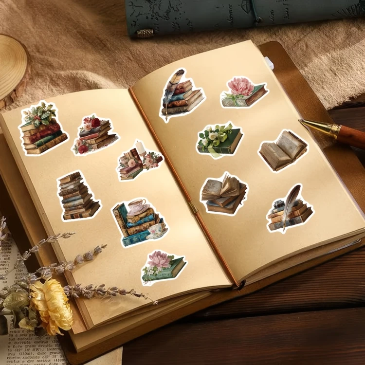 Naklejki Wlepy Vintage Książki Book Dark Academia 50 szt STICKERBOMB