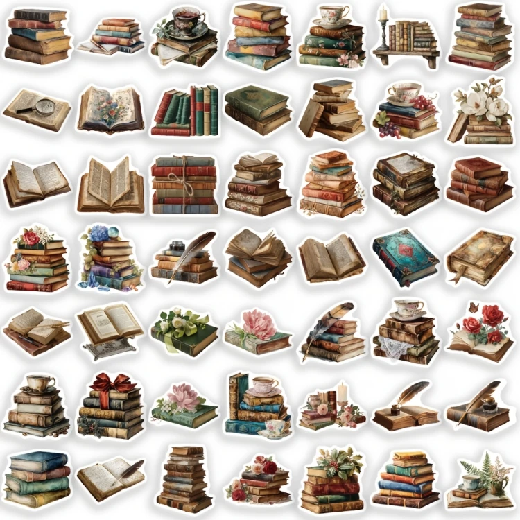 Naklejki Wlepy Vintage Książki Book Dark Academia 50 szt STICKERBOMB