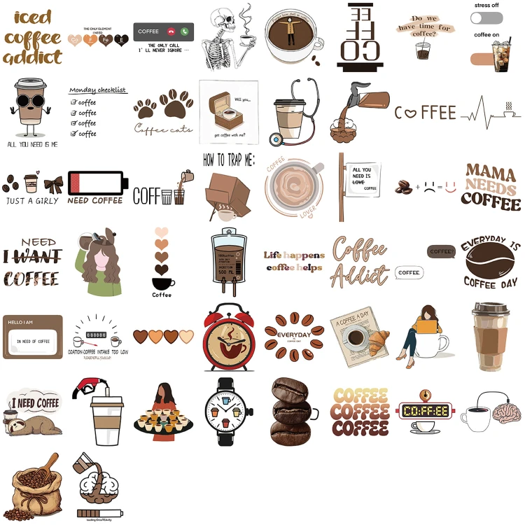 Naklejki Wlepy Coffee Lover Addict Retro Kawa 50 szt STICKERBOMB
