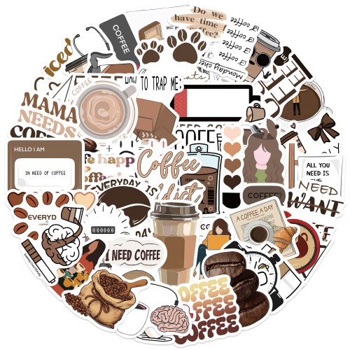 Naklejki Wlepy Coffee Lover Addict Retro Kawa 50 szt STICKERBOMB