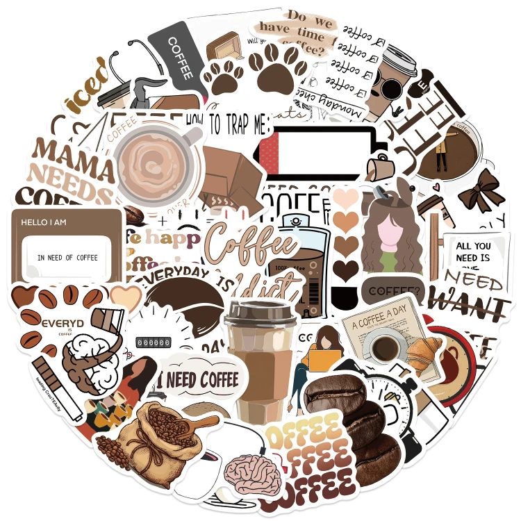 Naklejki Wlepy Coffee Lover Addict Retro Kawa 50 szt STICKERBOMB