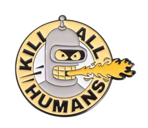 Przypinka emaliowana metalowa PIN Bender ogień Futurama okrągła