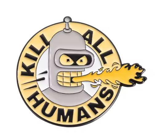 Przypinka emaliowana metalowa PIN Bender ogień Futurama okrągła