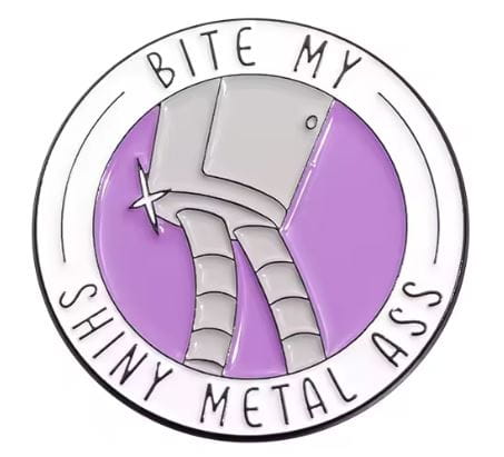 Przypinka emaliowana metalowa PIN Bender błyszczący metal Futurama okrągła