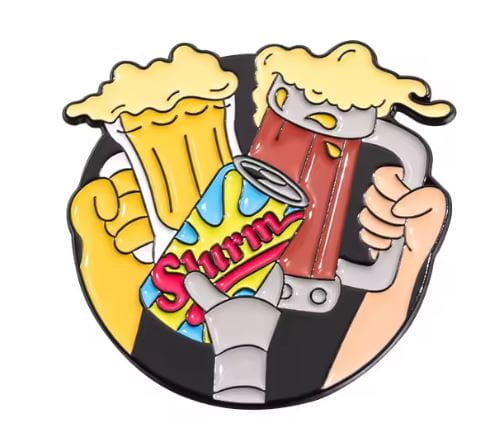 Przypinka emaliowana metalowa PIN napoje piwo Slurm Futurama okrągła
