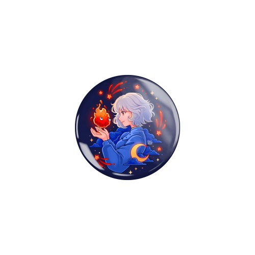 Przypinka button badzik badge Sophie Calcifer Ruchomy zamek Hauru 32mm