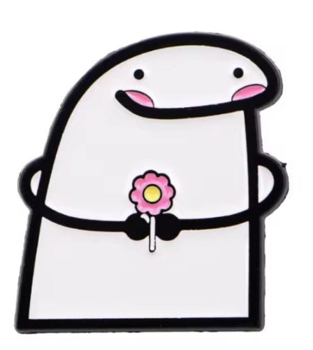 Przypinka emaliowana  metalowa PIN zabawny ludzik różowy kwiatek Flork